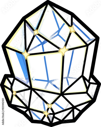 A bright and sparkling crystal with sharp geometric facets.