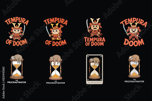 Samurai Tempura Of Doom And Sloth Procrastinator Hourglass Art vector illustration