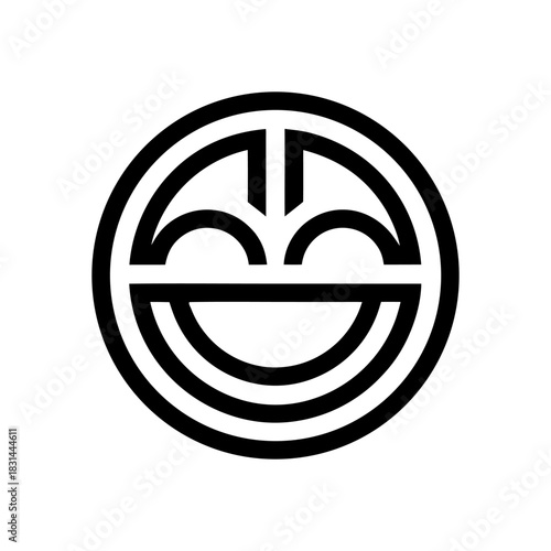 A minimal smiling face with raised eyebrows, representing light, sincere happiness and positivity.