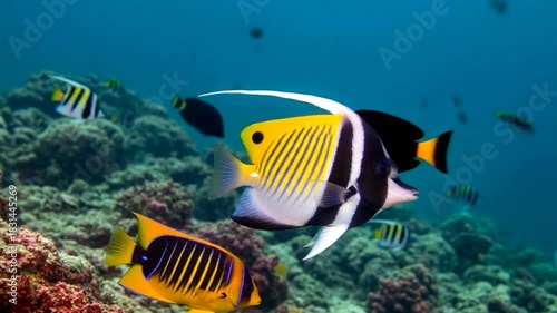 Vibrant Underwater Scene: Schooling Fish and Coral Reef Biodiversity in Motion with reef life