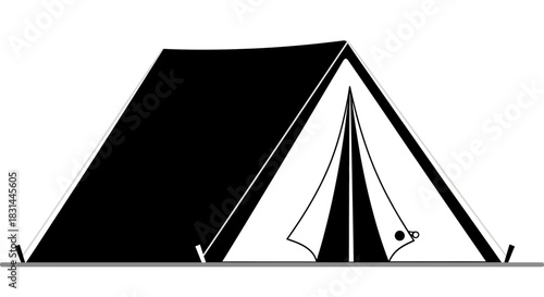 Classic black and white tent illustration offers versatile design for adventure, camping, and outdoor themes