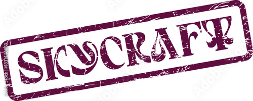 SKYCRAFT corporate approval mark with a distressed vintage purple rubber stamp style