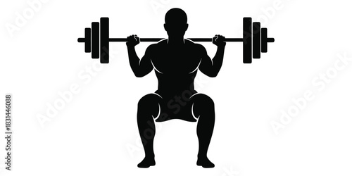 Silhouette of a Person Squatting with a Barbell for Weightlifting