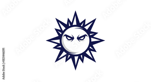 Stylized sun with aggressive expression vector illustration on white background