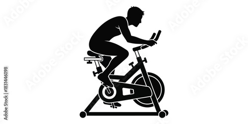 Vector icon of a person exercising on a stationary bike, a silhouette representing an indoor cycling workout and cardio fitness