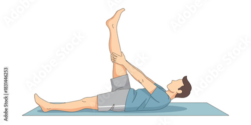 Person Performing a Supine Leg Stretch for Yoga and Exercise on a Mat for Fitness