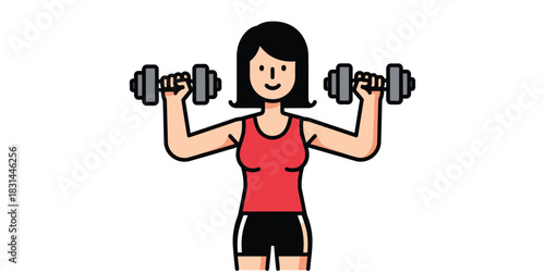 Woman lifting weights with dumbbells, exercising and working out for fitness and strength training