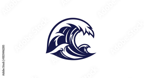 Stylized wave cresting graphic design element isolated on white background