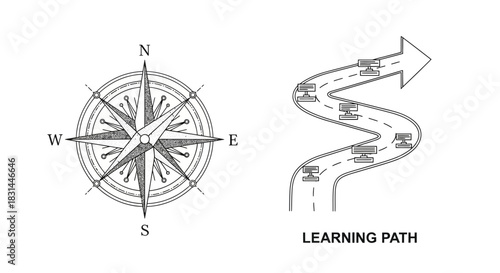 Navigate your educational journey with a compass guiding the winding path of knowledge towards success