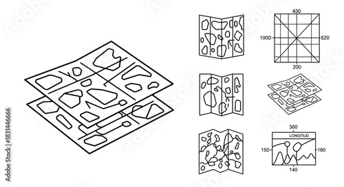 Discover your next adventure with these versatile map icons and representations, perfect for travel planning and exploration projects.