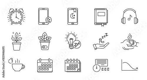 Modern icons for productivity, time management, and wellness concepts beautifully designed for professional use