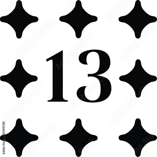 Number 13 with stars isolated on white background