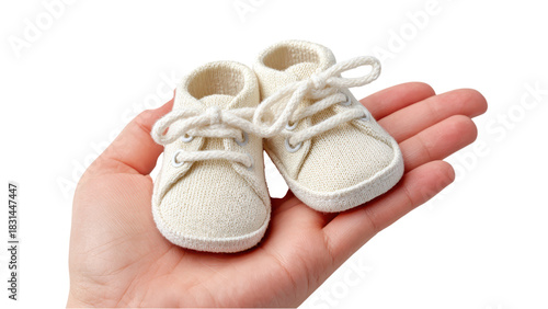 Baby Shoes in Hand: Newborn, Delicate, and Tender Care Concept