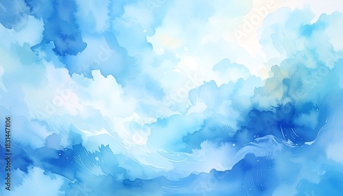 Watercolor abstract cloudy sky background.