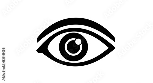 Bold black eye icon symbolizing vision, insight, and observation for modern design concepts and data analysis