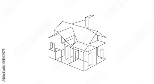 Modern minimalist house blueprint outline design concept for architectural visualization and real estate marketing.