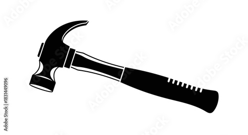 Sleek black hammer silhouette ready for construction projects, DIY tasks, and creative building endeavors, a versatile tool for any task.