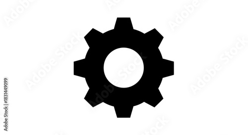 Sleek black gear icon symbolizing industry, engineering, and mechanical precision, perfect for technology and development concepts.