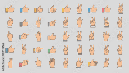 Collection of Hand Gesture Illustrations for Communication and User Interface Design