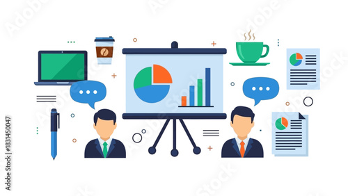 Business Presentation Collaboration Analysis, Discussion, and Strategic Planning in a Modern Office