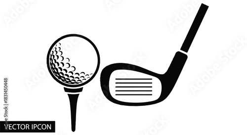 Golf Ball and Club Vector Icon for Sports and Leisure Activities.