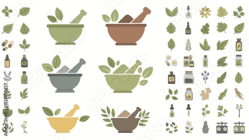 Herbal Remedies and Natural Medicine Icons for Wellness