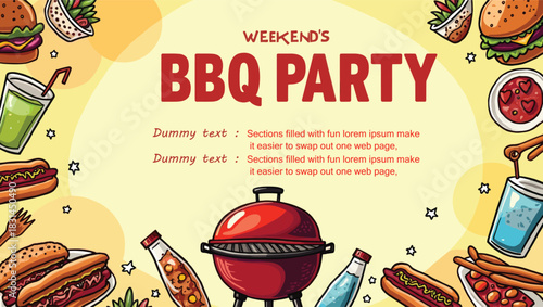 Sizzle and Grill – Energetic BBQ Illustration with Flaming Steaks on Charcoal Grill