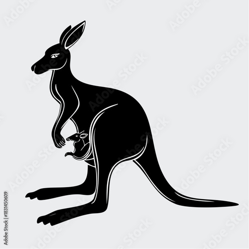 Silhouette of a Kangaroo with Joey in Pouch.