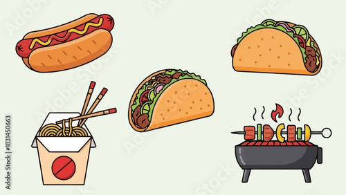 Delicious and Diverse Cuisine A Colorful Collection of Food Illustrations