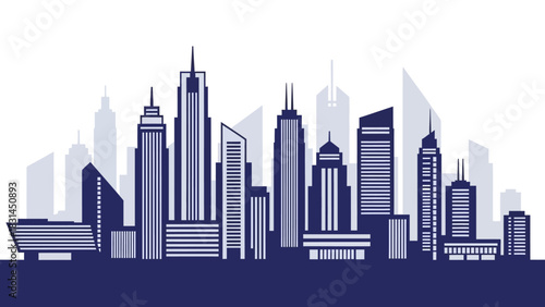 Cityscape Skyline Illustration with Modern Buildings in Dark Blue