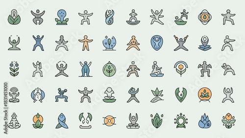 Collection of Abstract Humanoid and Nature-Inspired Figures Representing Wellness and Balance