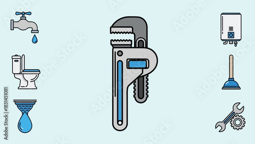 A comprehensive collection of essential plumbing tools and fixtures icons, perfect for illustrating home repair services and water system maintenance