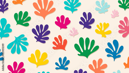 Colorful Matisse-Inspired Leaf Pattern Decorative Design for Backgrounds and Textiles