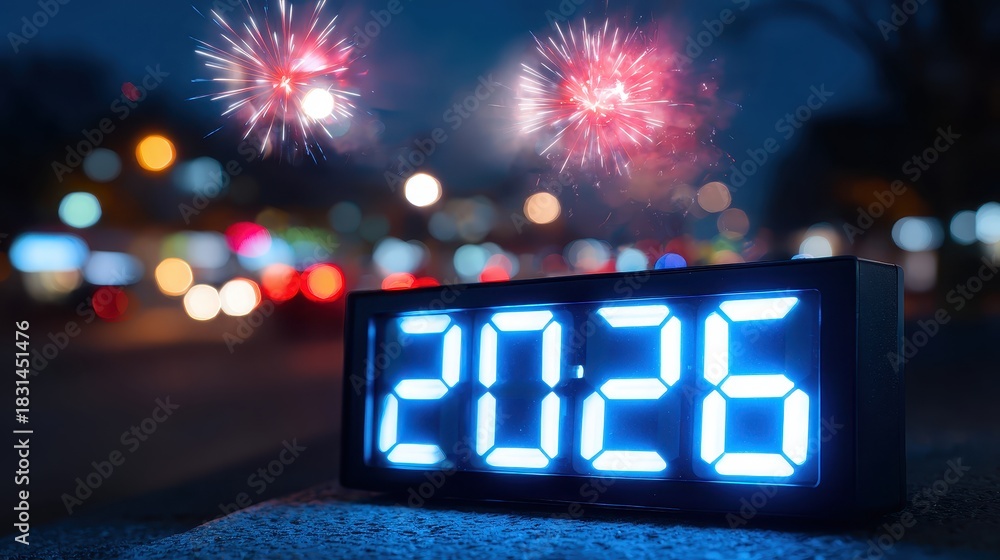 Naklejka premium New Year's Eve 2026 Celebrations Fireworks and Festivities