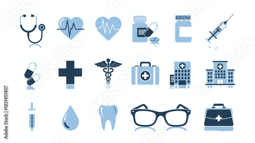 Health and Medical Icons Set A Collection of Healthcare Symbols and Illustrations for Design Projects
