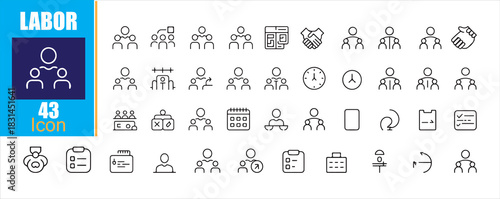 Labor and Human Resources Line Icon Set. Business Management, Organization, and Employment Vector Symbols.