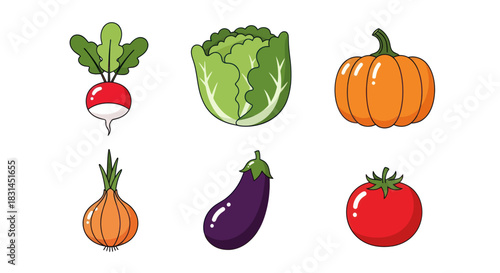 Vegetable assortment isolated on white background for culinary and design