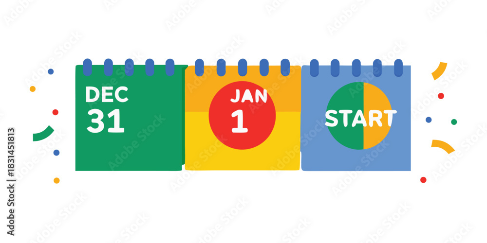Naklejka premium Calendar showing december 31 january 1 and a start date for the new year