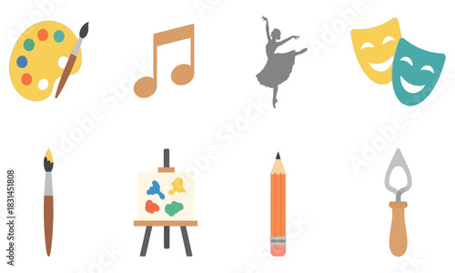 Art and Creativity A Collection of Artistic Symbols and Icons Representing Music, Dance, Painting, and Theater