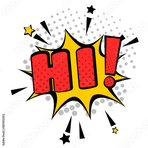 HI comics style text, vintage cartoon message, 60s retro poster, social media post template