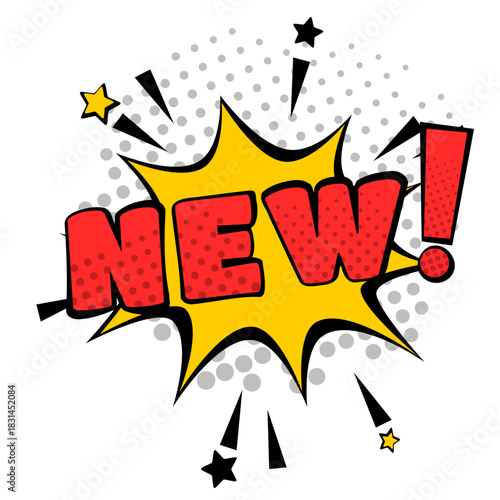 NEW comics style text, vintage cartoon message, 60s retro poster, social media post template