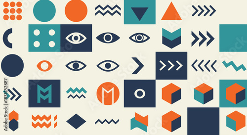 Abstract Geometric Shapes and Patterns in a Retro Color Palette