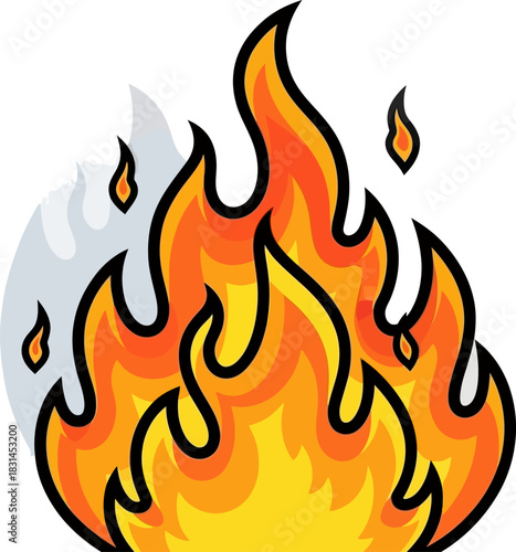 Stylized Illustration of Bright Orange Flames and Fire.