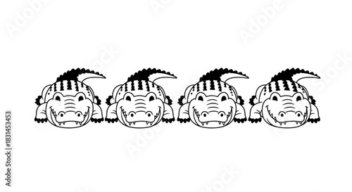 Four smiling crocodile characters with transparent background