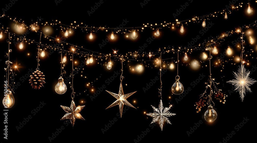 Fototapeta premium Festive Holiday String Lights and Ornaments for Celebrations