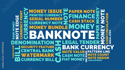 Banknote Word Cloud, Money Currency Finance Tag Cloud. Cash Banking Typography Vector Design