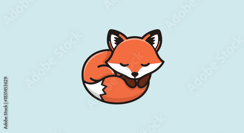 Sleeping fox curled up with transparent background