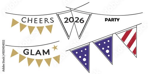 Festive party banner decorations with cheers glam and 2026 celebration theme