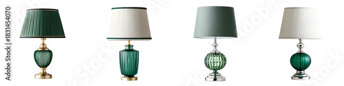 Elegant Green Table Lamps Collection: Classic Home Decor Lighting Isolated on White