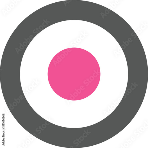 Abstract graphic illustration featuring a modern target icon with concentric dark grey, white, and vibrant pink circles, symbolizing focus and precision